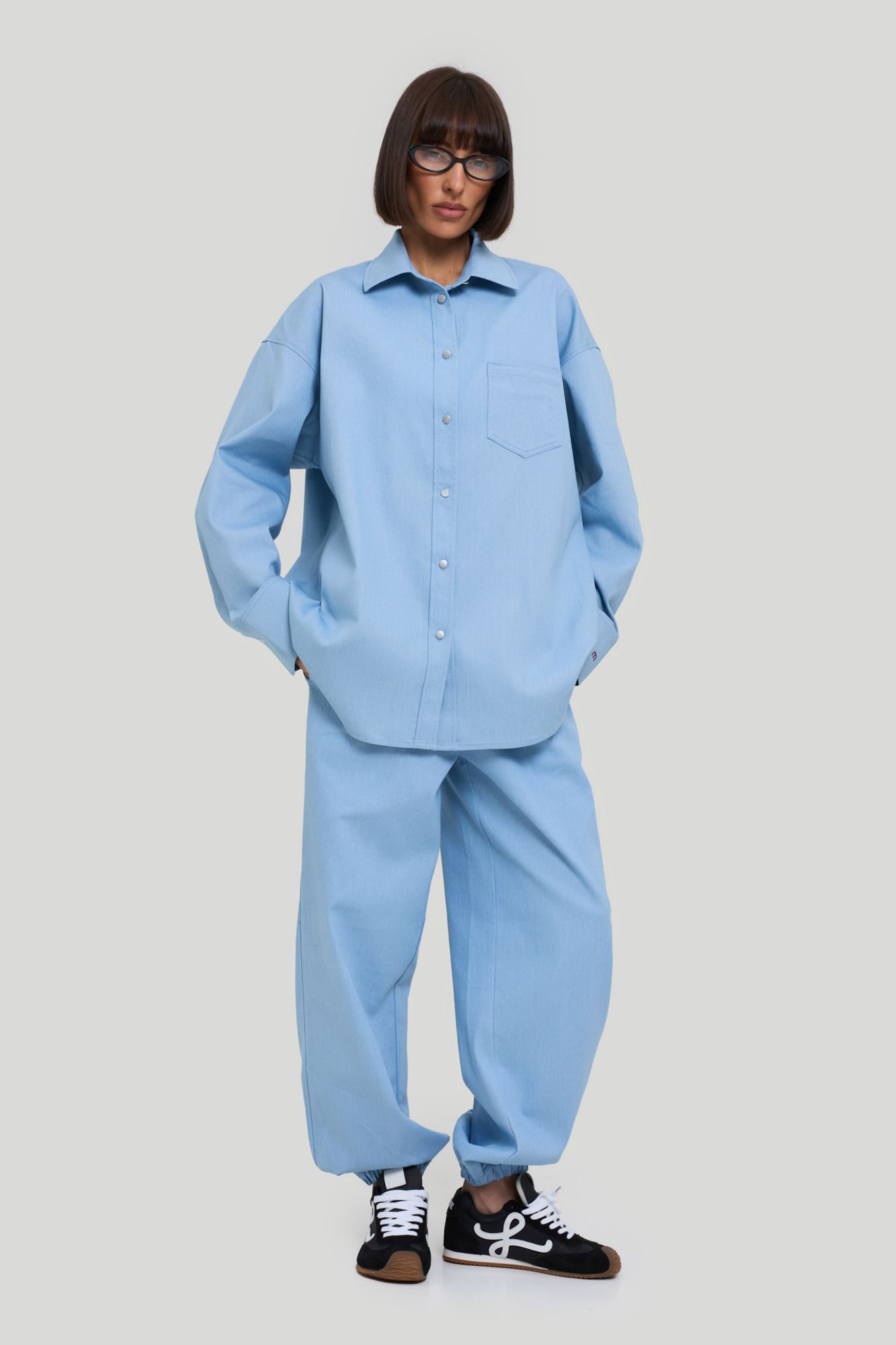 Рубашка из тонкой джинсы (XS/S голубой)